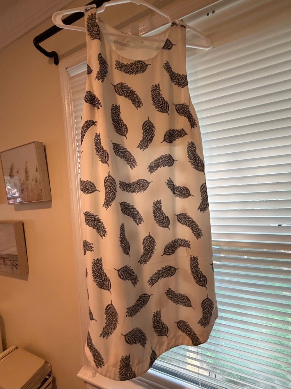 H&M White Mini Dress with Black Feather Print